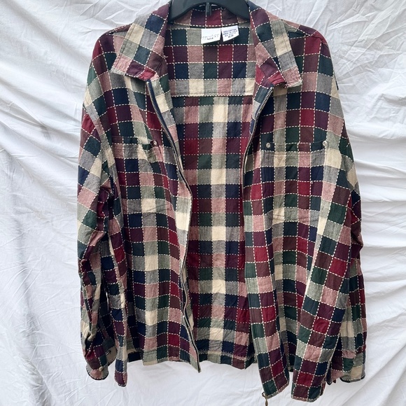 Oversized Work Wear Inspired Lightweight Plaid Jacket w Pockets 100% Cotton - Picture 4 of 6